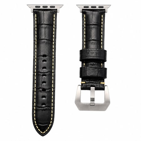 Elegani Alligator-Embossed Leather Band Compatible with Apple Watch 41mm, Black/White, Rose Gold Buckle LATPAM-BLKWHT-RGD-41