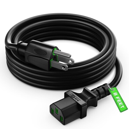 Maximm 8ft 16AWG Computer Monitor Power Cord NEMA 5-15P to IEC13, UL, Black C-BK-I-GRN-MONITOR-8FT