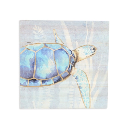 Homeroots Swimming Sea Turtle Wooden Plank Unframed Wall Art 569565