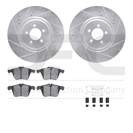 Dynamic Friction Co DFC Rotors-Drilled & Slotted-Silver w/ EURO 5000 Ceramic Brake Pads Incl Hdw 7612-20014