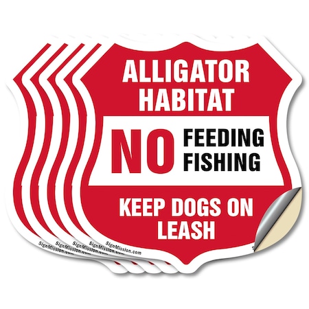 Signmission Alligator Warning Shield Sign Alligator, 4 inch X 4 inch, Vinyl Decal, 5PK SHI-D-5PACK-4-357