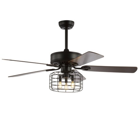 Jonathan Y Asher 52" 3-Light Industrial Metal/Wood LED Ceiling Fan With Remote, Forged Black JYL9603A