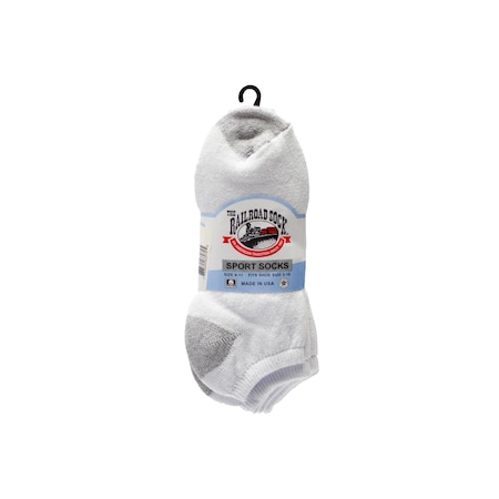 Railroad Sock Womens No Show Socks, 85% Cotton, 15% Nylon, White/Grey, 5-10 W; 4 Pair-7.5 M, 3 PK 3884