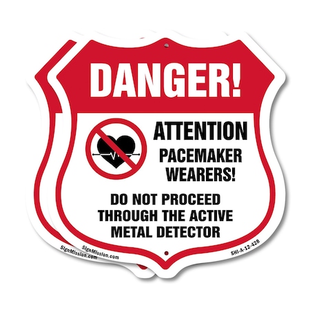 Signmission Pacemaker Wearers Shield Sign Danger! At, 12 inch X 12 inch, Aluminum Metal Sign, 2PK SHI-A-2PACK-12-428