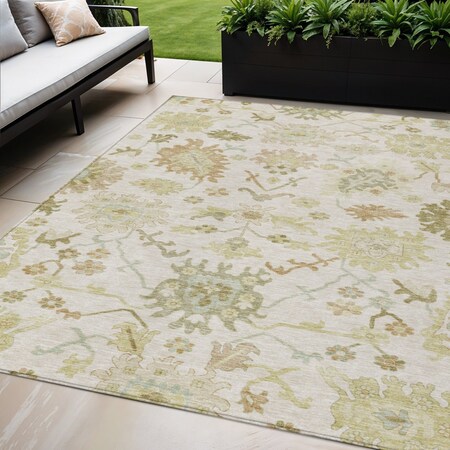 Homeroots 5' X 8' Ivory Green And Tan Floral Washable Indoor Outdoor Area Rug 605212