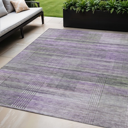 Homeroots 5' X 8' Purple Lavender And Gray Striped Washable Indoor Outdoor Area Rug 588065