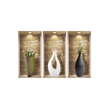 Homeroots Set of Three Gus Faux Niche 3D Peel and Stick Wall Decals, 3PK 565391
