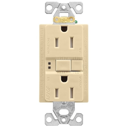 Eaton Wiring Devices Duplex Receptacle Wallplate, 2 -Pole, 15 A, 125 V, Back, Side Wiring, Ivory TRAFGF15V-K-L