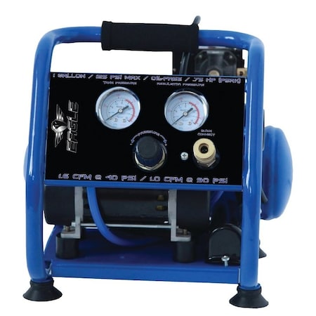 Eagle Abrasives Silent Series Portable Air Compressor, Tool Only, 1 gal Tank, 0.75 hp, 115 V, 125 psi Pressure, 1-Stage EA-2000