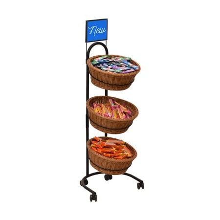 Specialty Store Services 3 Tier Mobile Merchandiser With Round Plastic Wicker Baskets 20197