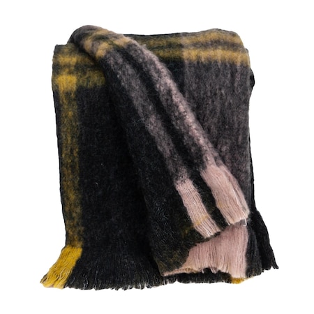 Homeroots 52" X 67" Yellow and Black Woven Acrylic Throw Blanket 478554