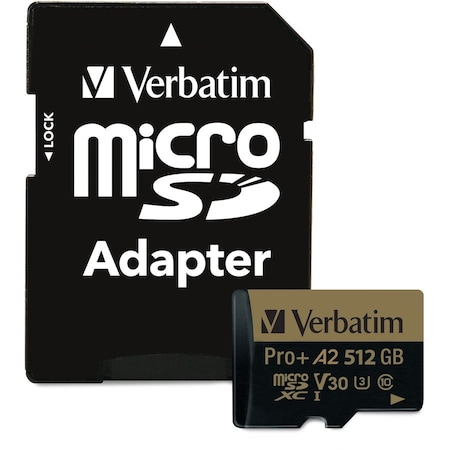 Verbatim 512GB PRO PLUS 666X MICROSDXC MEMORY CARD WITH ADAPTER, UHS-I V30 U3 CL 70393