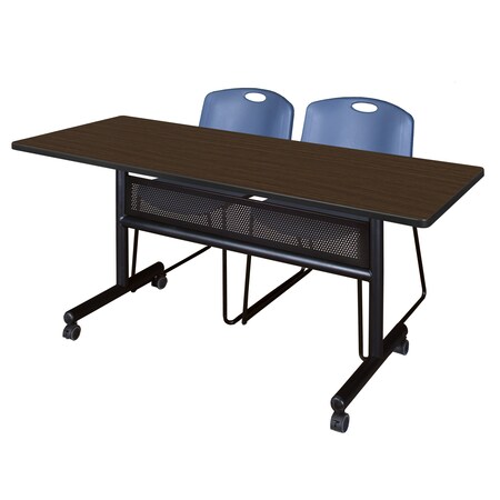 Regency Kobe Flip-Top Privacy Nesting Table W/ 2 Zeng Stack Chairs, 60 in W, 24 in L, Neo Walnut MKFTM6024NW44BE