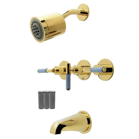 Kingston Brass Triple-Handle Tub and Shower Faucet, Polished Brass KBX8132KPS