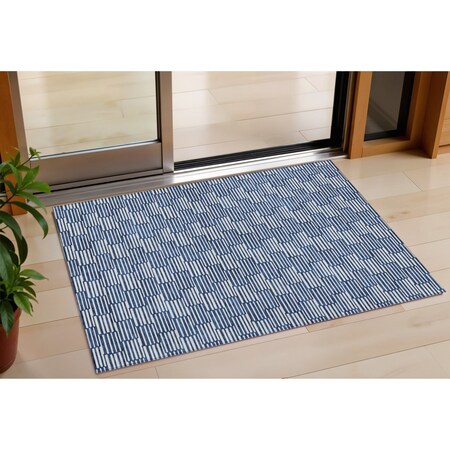 Homeroots 3' X 5' Navy Blue And Ivory Geometric Washable Indoor Outdoor Area Rug 595019