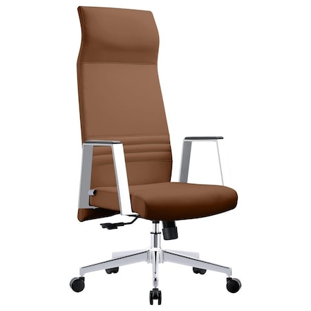 Leisuremod Aleen High-Back Office Chair in Upholstered Leather and Iron Frame with Swivel and Tilt, Dark Brown AOT19DBRL