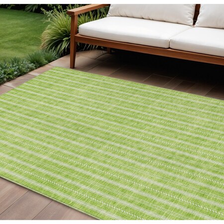 Homeroots 8' X 10' Lime Green And Ivory Striped Washable Indoor Outdoor Area Rug 595880