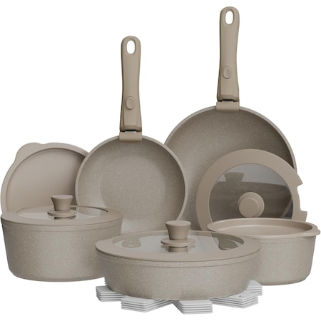Bakkenmaster Bakken 17-Piece Ceramic Coated Aluminum Cookware Set, Nonstick, PTFE & PFAS Free BKCWSTK15BS85