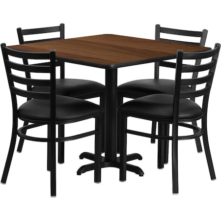 Flash Furniture Square Walnut Table, Blk Seat, Square, X-Base, 36", Laminate Top, Wood Grain HDBF1016-GG