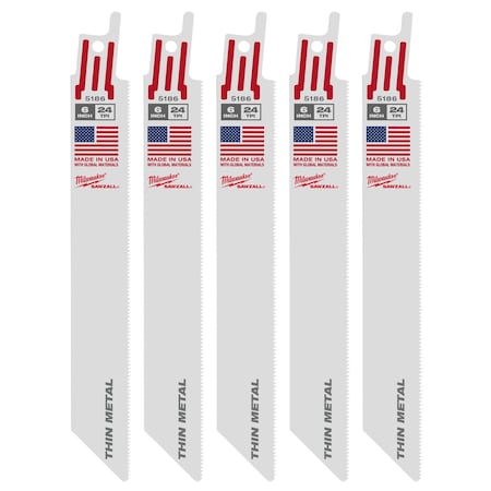 Milwaukee Tool 6" 24 TPI SAWZALL Blades (5 Pk) 48-00-5186