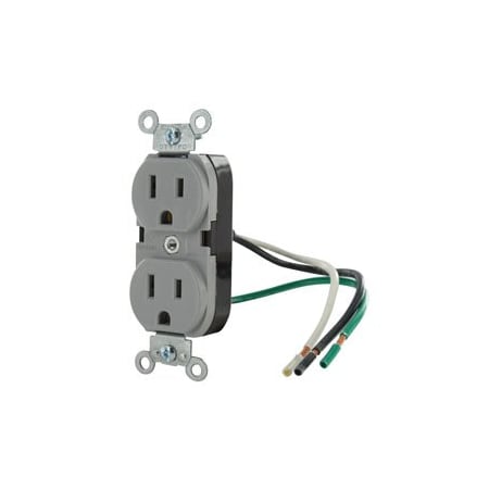 Leviton Industrial Series Heavy Duty Grade Duplex Receptacle, 15 Amp, 125 Volt 5262-LGY