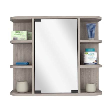 Homeroots 24" Light Gray Wood Floating Single Door Bathroom Vanity And Medicine Cabinet With Mirror 543604