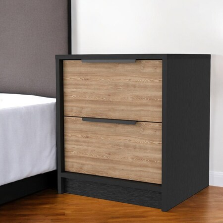 Homeroots 19" Black And Natural Wood Two Drawer Nightstand 534905
