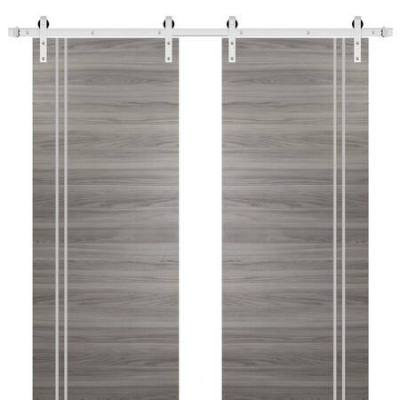 Sartodoors Sturdy Double Barn Door with Hardware, Planum 0310 Ginger Ash and Aluminum Strips, 13FT Rail Hanger PLANUM0310DB-S-GA-64 x 96 (2* 32x96)