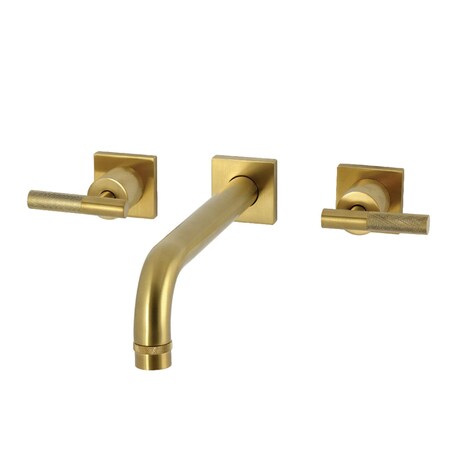 Kingston Brass Two-Handle Wall Mount Tub Faucet with Knurled Handle, Brushed Brass KS6027KNL