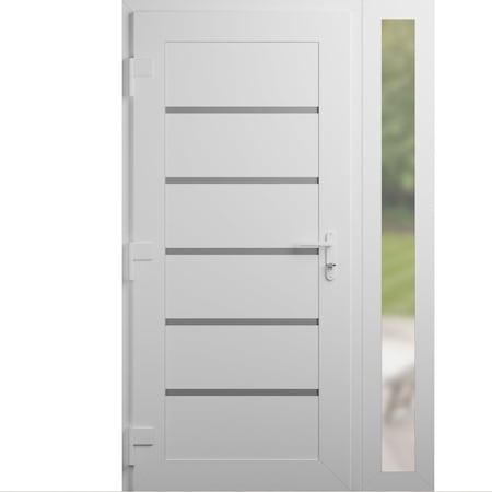 Vdomdoors Front Exterior Prehung Metal-Plastic Door, Manux 8415 White Silk, Side Sidelite Transom, Office Com MANUX8415EXD-WS-W32+12xH80-LH