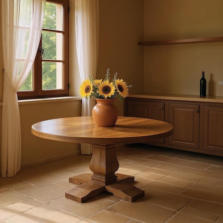 Homeroots 58" Brown Solid Wood Pedestal Base Round Top Dining Table 544742