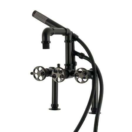 Kingston Brass 7" Center Deck-Mount Clawfoot Tub Faucet with Knurled Handle and Hand Shower, Matte Black AE6400RKX