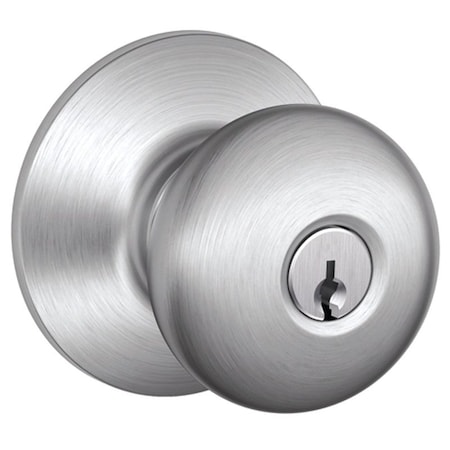Schlage Plymouth Series Keyed Entry Knob, Solid BrassZinc, Satin Chrome F51A CSVPLY626KA4