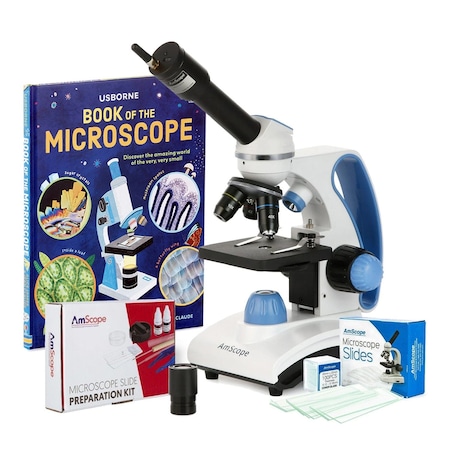Amscope Monocular Compound Microscope 40X-1000X Magnification, Student, Portable + Dual Illumination LED + Wi M162C-2L-WM-SP14-50P100S-WF