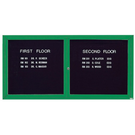 Aarco Enclosed Letter Board Directory w/ Powder Coated Green Al Frame and Header, 36''Hx72''W, 2 Doors ADC3672HG