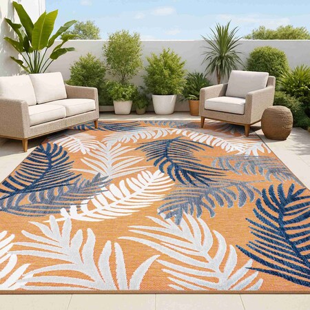 Jonathan Y Montego High-Low Tropical Palm Orange/Navy/Ivory 4 ft. x 6 ft. Indoor/Outdoor Area Rug HWC101A-4