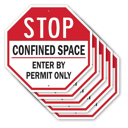 Signmission Stop Confined Space Enter by Permit, 10 inch X 10 inch, Aluminum Metal Signs, 5PK OC-A-5Pack-10-250