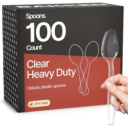 Bakkenmaster Disposable Cutlery Set Heavy-Duty BPA-Free Plastic Spoons, Reusable and Heat-Resistant, 100PK BK-100CS