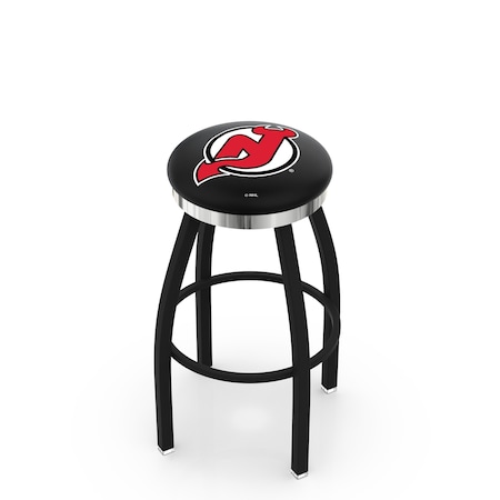 Holland Bar Stool Co 25" Blk Wrinkle New Jersey Devils Swivel Bar Stool, Chrome Ring L8B2C25NJDevl