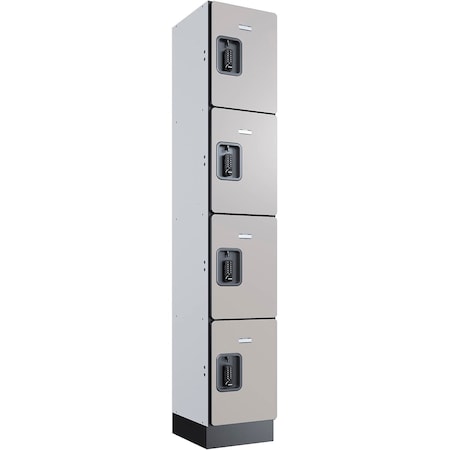 Global Industrial 4-Tier 4 Door Digital Wood Locker, 12"W x 15"D x 76"H, Gray, Unassembled 290683