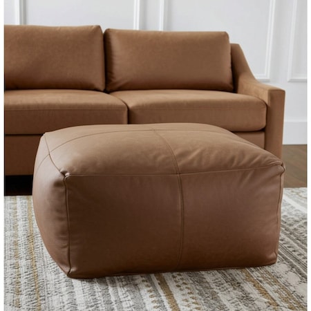 Homeroots 22" Brown Genuine Leather Pouf Ottoman 605990