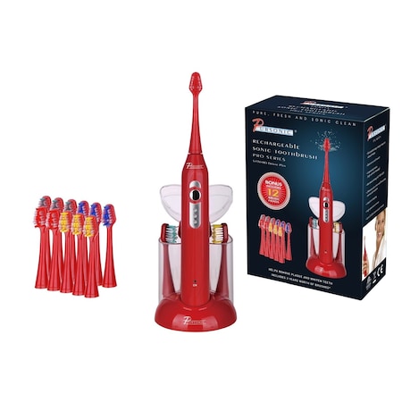 Pursonic 15-Piece Electric Sonic Toothbrush in Red S430-RD