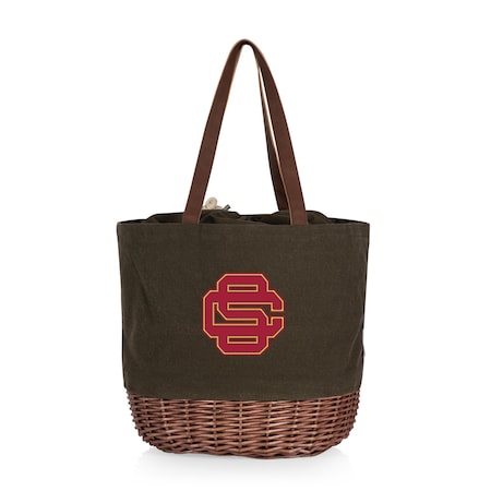 Picnic Time Family Of Brands NCAA USC Trojans Coronado Canvas and Willow Basket ToteKhaki Green with Brown Accents 203-00-140-098-0