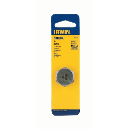 Irwin 4 - 40 NC, HCS Hex Die - Carded 9312