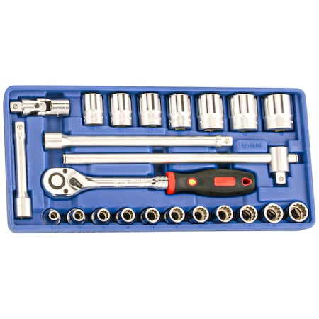 Genius Tools 23 Piece 1/2in Drive Metrick Hand Socket Set. TW-423M