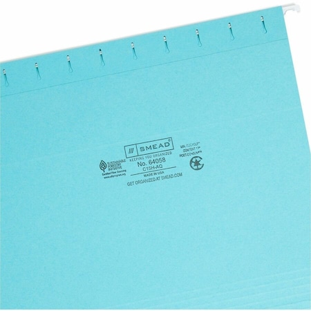 Smead Hanging File Folders, Aqua, PK25 SMD64058