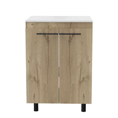 Homeroots 24" Oak Wood Freestanding Double Door Bathroom Vanity With White Sink 478254