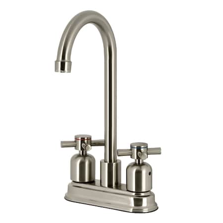 Kingston Brass Double-Handle 4" Centerset High-Arc Bar Faucet, Brushed Nickel FB8498DX
