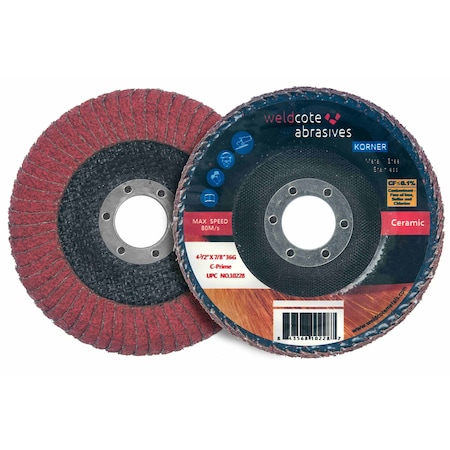 C-Prime Korner KORNER Premium C-PRIME Ceramic Flap Discs, 4-1/2in x 5/8-11, Grit 36, 10PK 10260