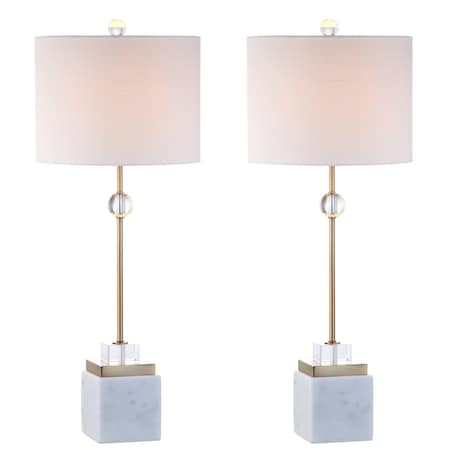 Jonathan Y Dawson 30" Marble/Crystal LED Table Lamp, Brass, 2PK JYL5008A-SET2